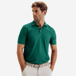 Koszulka polo do golfa z krótkim rękawem męska Inesis WW500. Zielone koszulki polo INESIS, l, bez wzorów, z materiału, bez kołnierzyka, bez ramiączek. Za 99.99 zł.