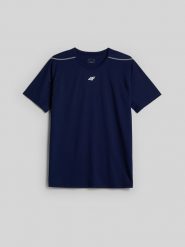 4F Koszulka tenisowa regular szybkoschnąca męska - granatowa XL. Niebieskie t-shirty sportowe 4F, bez wzorów, bez ramiączek, na fitness i siłownię. Za 129.99 zł.