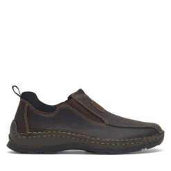 Półbuty Rieker. Brązowe eleganckie półbuty Rieker, bez wzorów, bez obcasa, bez zapięcia. Za 399.99 zł.