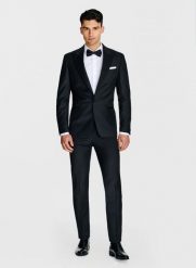 PAKO LORENTE – Ślubna żakardowa marynarka smokingowa w kolorze czarnym. Czarne marynarki Pako Lorente, na ślub cywilny, bez wzorów, z wełny. Za 4,749.94 zł.