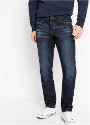 Dżinsy slim fit ze stretchem, tapered. Niebieskie jeansy bonprix, m. Za 159.99 zł.