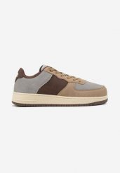 Beżowe Płaskie Sznurowane Buty Sportowe Sneakersy na Tłoczonej Podeszwie Milivina. Brązowe buty sportowe casual Born2be, bez wzorów, bez zapięcia. W wyprzedaży za 119.99 zł.