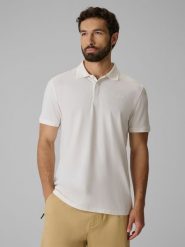 4F Koszulka polo regular męska - kremowa M. Białe koszulki polo sportowe 4F, m, bez wzorów, z bawełny, bez kołnierzyka, bez ramiączek. Za 129.99 zł.