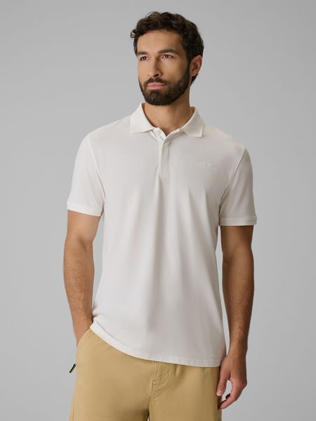 4F Koszulka polo regular męska - kremowa M. Białe koszulki polo 4F, m, bez wzorów, z bawełny, bez kołnierzyka, bez ramiączek. Za 129.99 zł.