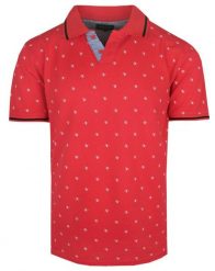 Koszulka Polo - Pako Jeans - Cynober (Chińska Czerwień), Drobny Wzór. Czerwone koszulki polo Pako Jeans, m, bez wzorów, z bawełny, bez kołnierzyka, bez ramiączek. Za 119.00 zł.