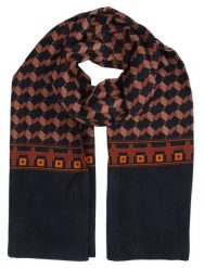 Męski Szalik Elegancki Miękki, Dwustronny, Śliski - ALTIES - Granatowy w Miedziany Wzór. Niebieskie szaliki Alties, bez wzorów, z materiału. Za 55.00 zł.