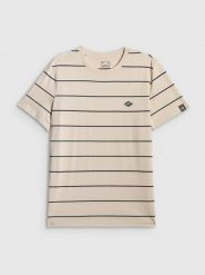 4F T-shirt regular z nadrukiem męski - beżowy XL. Brązowe t-shirty 4F, m, bez wzorów, z dzianiny, bez kołnierzyka, bez ramiączek. Za 89.99 zł.