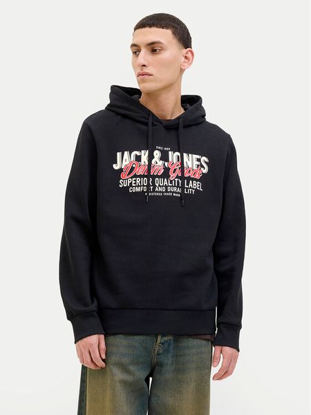 Jack & Jones Bluza Logo 12279649 Czarny Regular Fit. Czarne bluzy Jack & Jones, m, bez wzorów, z syntetyku, bez kaptura. Za 189.99 zł.