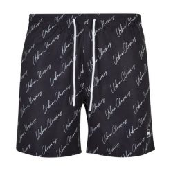 Męskie Spodenki Kąpielowe Z Logo Script. Czarne szorty Urban Classics, m, bez wzorów, sportowe. Za 104.99 zł.