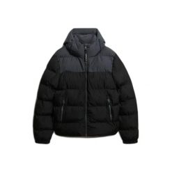 Kurtka puchowa Superdry. Czarne kurtki Superdry, m, bez wzorów, z puchu, bez kaptura. Za 642.65 zł.