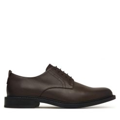Półbuty HUGO. Brązowe eleganckie półbuty Hugo, bez wzorów, bez obcasa, bez zapięcia. Za 794.99 zł.