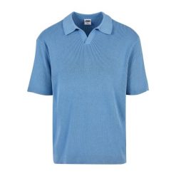 Oversizowe, prążkowane polo Urban Classics. Niebieskie koszulki polo Urban Classics, m, bez wzorów, prążkowane, bez kołnierzyka, bez ramiączek. Za 244.50 zł.