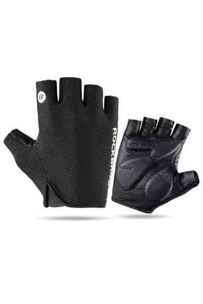 Rękawiczki rowerowe HF Soft-Pad S106BK. Czarne rękawiczki ROCKBROS, na lato, bez wzorów, z materiału. Za 44.99 zł.