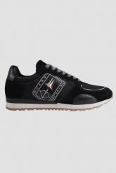 AERONAUTICA MILITARE Czarne męskie sneakersy Frecce Tricolori. Czarne buty sportowe casual Aeronautica Militare, bez wzorów, z tkaniny, bez zapięcia. W wyprzedaży za 669.99 zł.