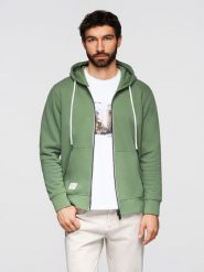 Bluza męska bawełniana dresowa BASIC rozpinana z kapturem - zielona V3 - Rozmiar: S. Zielone bluzy Ombre Clothing, m, z aplikacjami, z bawełny, z kapturem. W wyprzedaży za 118.99 zł.