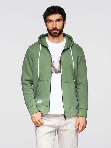 Bluza męska bawełniana dresowa BASIC rozpinana z kapturem - zielona V3 - Rozmiar: S. Zielone bluzy Ombre Clothing, m, z aplikacjami, z bawełny, z kapturem. W wyprzedaży za 118.99 zł.