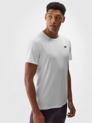 4F Koszulka treningowa szybkoschnąca męska - biała S. Białe t-shirty 4F, m, bez wzorów, z dzianiny, bez kołnierzyka, bez ramiączek. Za 79.99 zł.