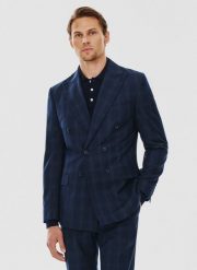 PAKO LORENTE – Dwurzędowa marynarka garniturowa w kratę. Garnitury Pako Lorente, do pracy, m, bez wzorów, z wiskozy, biznesowe. Za 649.99 zł.