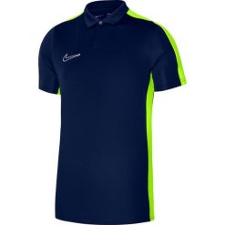 Koszulka sportowa męska Nike DF Academy 23 SS Polo. Niebieskie koszulki polo sportowe Nike, l, bez wzorów, bez kołnierzyka, bez ramiączek, do piłki nożnej. Za 200.19 zł.