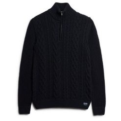 Sweter z dzianiny zapinany do połowy Superdry Jacob Cable. Niebieskie swetry nierozpinane Superdry, m, bez wzorów, z dzianiny, bez kołnierzyka, bez ramiączek. W wyprzedaży za 311.30 zł.