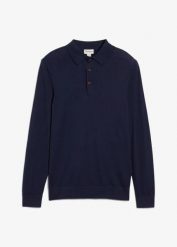 Cienki sweter z kołnierzykiem polo z domieszką wysokogatunkowej wełny merino, slim fit. Niebieskie swetry nierozpinane bonprix, m, bez wzorów, z wełny, bez kołnierzyka, bez ramiączek. Za 124.99 zł.