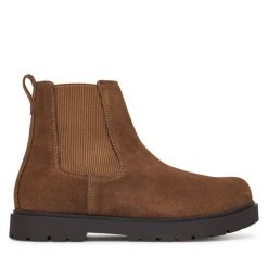 Sztyblety Birkenstock. Brązowe botki sznurowane Birkenstock, bez wzorów, bez obcasa, bez zapięcia. Za 854.99 zł.