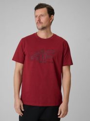 4F T-shirt regular z nadrukiem męski - czerwony S. Czerwone t-shirty 4F, m, bez wzorów, z bawełny, bez kołnierzyka, bez ramiączek. Za 59.99 zł.
