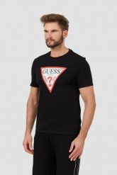 GUESS Czarny t-shirt z dużym logo Clsc Tri Logo. Czarne t-shirty Guess, l, z aplikacjami, bez kołnierzyka, bez ramiączek. W wyprzedaży za 169.99 zł.