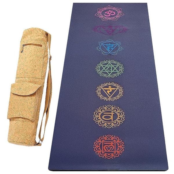 Antypoślizgowa mata do jogi Comfort 5mm, guma-mikrofibra +Torba z korka 7 czakr. Brązowe torby na ramię ACHAMANA, bez wzorów, z bawełny, na ramię, duże, zamszowe, bez dodatków. Za 550.00 zł.