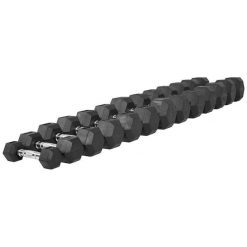 Zestaw hantli HEX od 2 do 50 kg. Czarne piżamy GORILLA SPORTS, s, bez wzorów, z gumy, bez ramiączek. Za 11,999.99 zł.