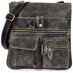 Czarna Skórzana Torba Męska Na Ramię Vintage Raportówka Beltimore M05. Czarne torby na ramię bez wzorów, z nubiku, na ramię, bez dodatków. Za 161.99 zł.