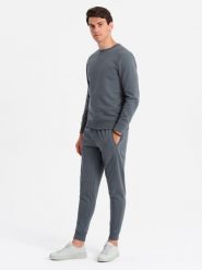 Dresowy męski bawełniany komplet BASIC bluza nierozpinana + joggery – grafitowy V11 Z84 - XXL. Szare joggery i bojówki Ombre Clothing, l, bez wzorów, z bawełny. Za 161.99 zł.