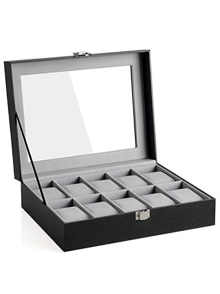 SONGMICS Szkatułka w kolorze czarnym na zegarki - 25,5 x 7,8 x 20,2 cm rozmiar: onesize. Czarne zegarki Songmics, szklane. Za 61.95 zł.