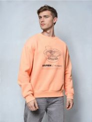 Bluza crewneck z nadrukiem - pomarańczowy. Brązowe bluzy bez kaptura Sinsay, l, bez wzorów, bez kaptura. Za 39.99 zł.