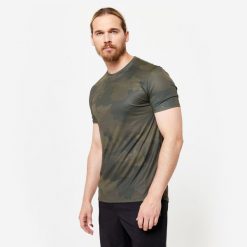 Koszulka fitness męska Domyos krótki rękaw. Czerwone bluzki z długim rękawem DOMYOS, l, bez wzorów, z materiału, bez kołnierzyka, bez ramiączek. W wyprzedaży za 39.99 zł.