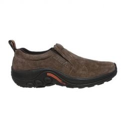 Buty trekkingowe męskie Merrell Jungle Moc. Brązowe trekkingi Merrell, bez wzorów, z materiału, bez zapięcia. Za 429.99 zł.