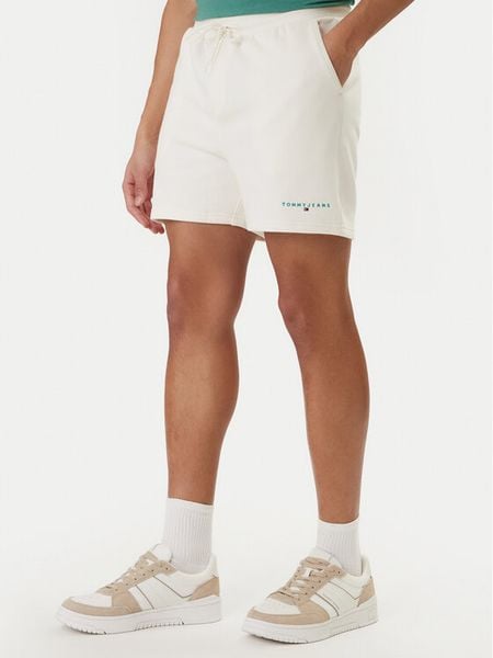 Tommy Jeans Szorty sportowe Contrast Linear DM0DM22697 Biały Regular Fit. Białe krótkie spodenki sportowe Tommy Jeans, l, bez wzorów, z bawełny. Za 209.99 zł.