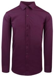 Elegancka Koszula z Dzianinowej Tkaniny - Prosty Krój - Bordo, Melanż. Czerwone koszule Pazzani, bez wzorów, z bawełny, bez kołnierzyka, bez ramiączek. Za 199.00 zł.