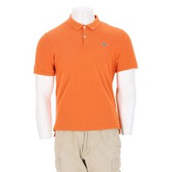 Second life - Koszulka polo męska z krótkim rękawem pomarańczowa - Jak nowy. Brązowe koszulki polo LACOSTE, m, bez wzorów, bez kołnierzyka, bez ramiączek, tenisowe. Za 127.76 zł.