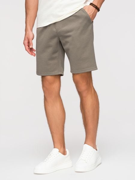 Męskie szorty strukturalne REGULAR FIT - khaki V4. Zielone szorty Ombre Clothing, m, bez wzorów, z dzianiny, wakacyjne. Za 149.99 zł.