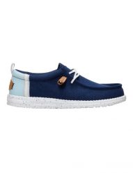 HeyDude Męskie Mokasyny Wally Summer Linen. Niebieskie mokasyny Hey dude, bez wzorów, z materiału, bez obcasa, bez zapięcia. Za 329.00 zł.