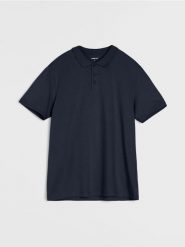 Bawełniane polo - granatowy. Niebieskie koszulki polo sportowe Sinsay, l, bez wzorów, z bawełny, bez kołnierzyka, bez ramiączek. Za 19.99 zł.