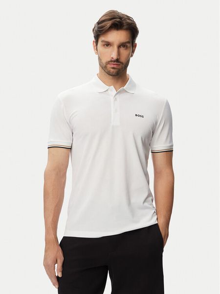 HUGO Polo Game 1 50564785 Biały Slim Fit. Białe koszulki polo Hugo, m, bez wzorów, z syntetyku, bez kołnierzyka, bez ramiączek. Za 629.99 zł.