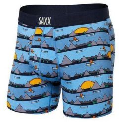 Bokserki termoaktywne męskie Saxx Ultra Super Soft Boxer Brief Fly. Niebieskie bielizna termoaktywna Saxx, m, bez wzorów, bez ramiączek, do biegania. Za 107.99 zł.