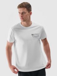 4F T-shirt regular z nadrukiem męski - biały M. Białe t-shirty 4F, m, bez wzorów, z bawełny, bez kołnierzyka, bez ramiączek. W wyprzedaży za 39.99 zł.