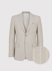 PAKO LORENTE - Beżowa marynarka garniturowa w prążek. Brązowe garnitury Pako Lorente, m, bez wzorów, z poliesteru. Za 1,999.99 zł.