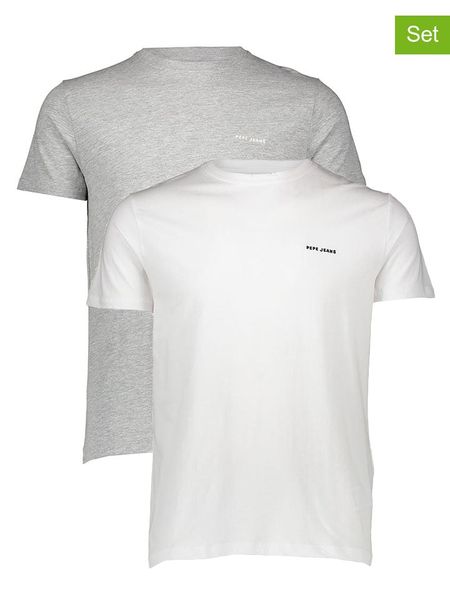 Pepe Jeans Koszulki (2 szt.) w kolorze szarym i białym rozmiar: M. Białe bezrękawniki Pepe Jeans, m, bez wzorów, z bawełny, bez kołnierzyka, bez ramiączek. Za 114.17 zł.