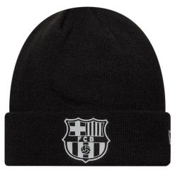 Czapka męska Core Cuff Beanie FC Barcelona Reflective Hat. Czarne czapki zimowe New Era, bez wzorów. Za 129.99 zł.