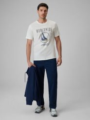 4F Spodnie casual męskie - granatowe XL. Niebieskie spodnie materiałowe 4F, do pracy, m, bez wzorów, z bawełny, biznesowe. Za 169.99 zł.