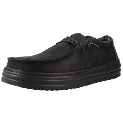 Buty HEY DUDE HD45847 REV TUMBLED LEATHER Czarny. Czarne buty turystyczne Hey dude, bez wzorów, z tkaniny, bez zapięcia, na fitness i siłownię. Za 375.99 zł.